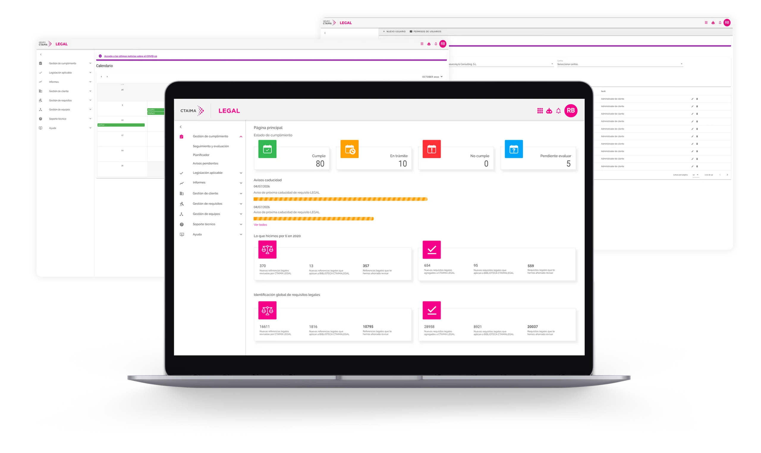 Mockup del software CTAIMALEGAL en un computador y tablet
